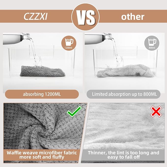 CZZXI 3 PCS Microfiber Hair Towel, Hair Wraps for Women Wet Hair | Fast Drying Hair Turban, Anti Frizz Head Towels Wrap for Curly Hair (Beige, Khaki, Grey)