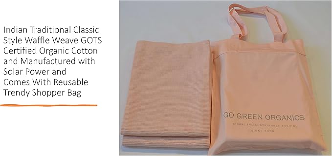 Waffle Bath Towel Pack of 2, 30.5x58 INCHES, Natural Organic Cotton, GOTS Certified (Pearl Blush) Super ABSORBANT & Quick Dry, NO SOFTENERS, Environment Friendly