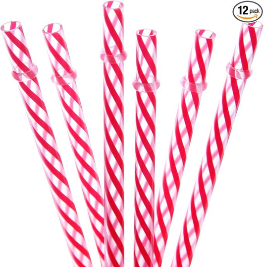 Dakoufish 12 Piece 11 Inch Reusable Plastic Thick Drinking Straws BPA Free Mason Jar Straws small Stripe Color (11inch Red)