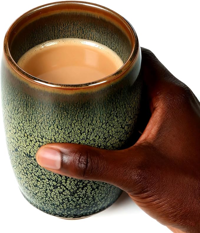 Handmade Porcelain Coffee Mug no Handles, 12 oz, Partridge Glaze | Jianzhan Tenmoku Ceramic Cup, Cylindrical, for Coffee, Beer and Tea, Art Gift