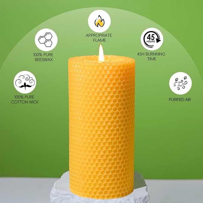 Beeswax Pillar Candles 4 Pack, Beeswax Candle Non-Toxic for Home | Natural Beeswax,Non-toxic,Emergency Candle,Organic,Handmade,Unscented,Long Burning,2.8x6 Inch,Prayer,Bees Wax Candles