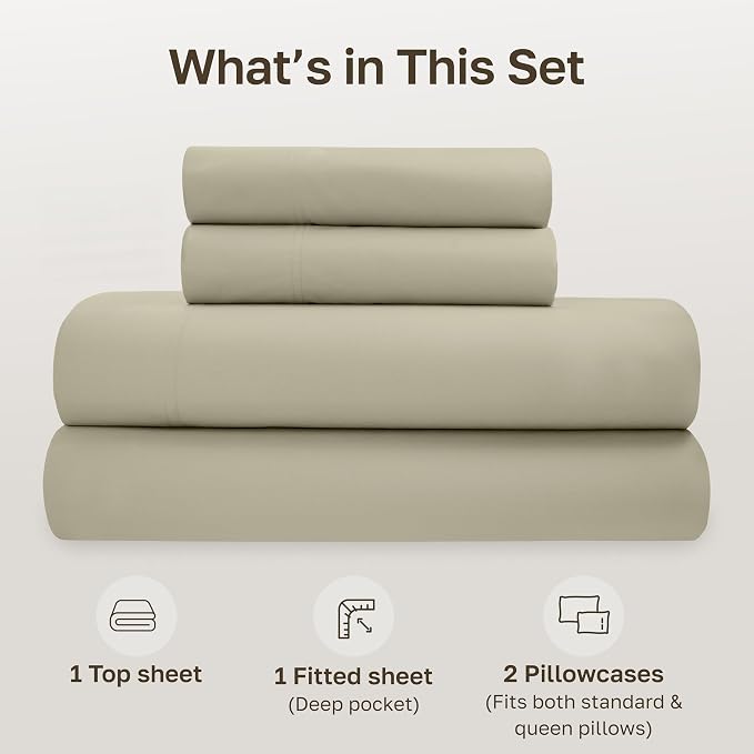 California Design Den Soft 100% Organic Cotton Bed Sheets Full Size Set - Crisp Percale Sheets with Deep Pockets, Breathable and Durable Bedding Set - Soft Taupe