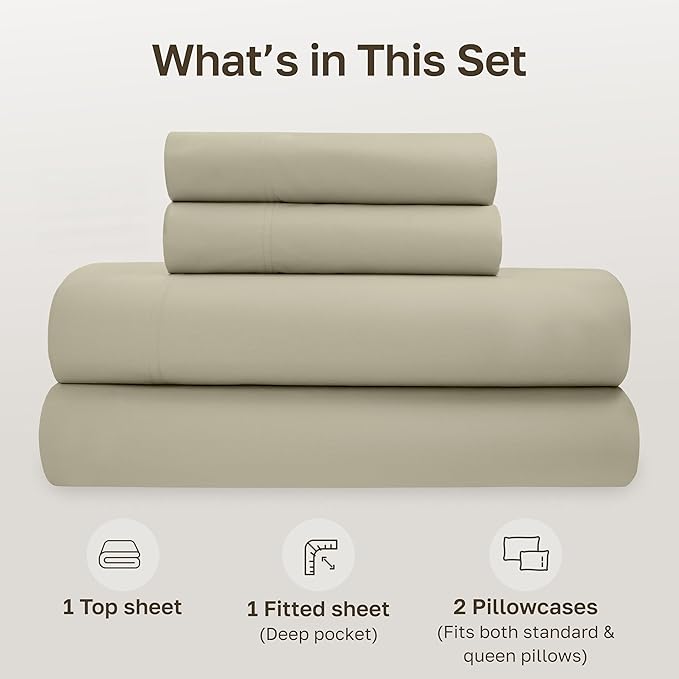 California Design Den Sheets Queen Size Bed Set - Soft 100% Organic Cotton Sheets with Deep Pockets, Crisp Percale, Breathable and Durable Bedding Set - Soft Taupe