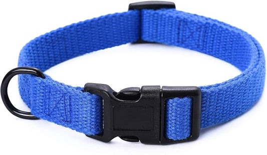 Mile High Life Soft & Strong Poly Cotton Adjustable Dog Collar with Quick Release Buckle for Small to Large Dogs(Blue, X-Small Neck 9"-13")
