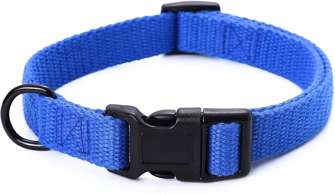 Mile High Life Soft & Strong Poly Cotton Adjustable Dog Collar with Quick Release Buckle for Small to Large Dogs(Blue, Small Neck 11"-15")