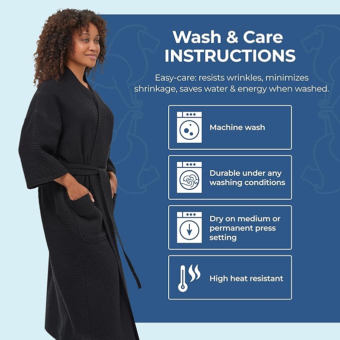 MONARCH Unisex Square Waffle Spa Kimono Robe – Soft Lightweight Fabric & Generously Sized Hotel & Spa Robe with Pockets
