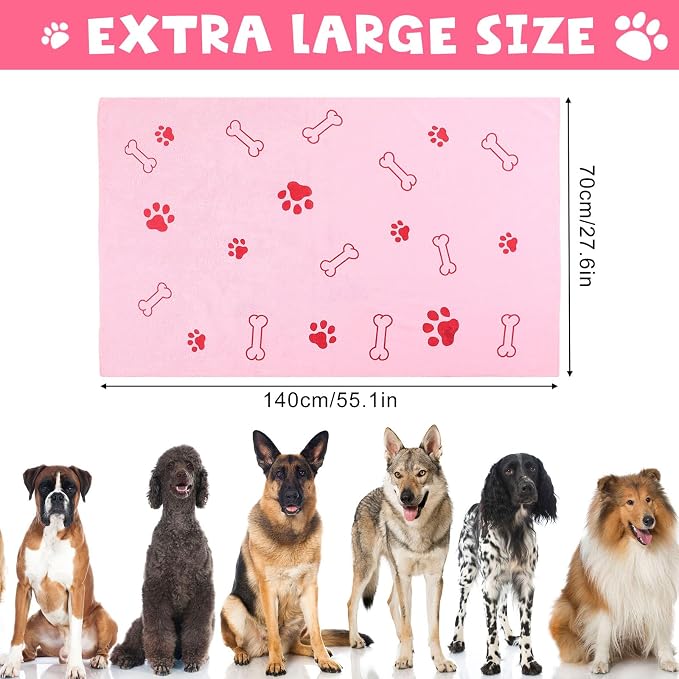 Chumia 4 Pcs Dog Towels for Drying Dog Puppy Bulk Microfiber Absorbent Paw Towel Pet Bathing Supplies Quick Drying for Medium Cats Pets Shower(55 x 28 Inch,Light Pink, Light Blue)