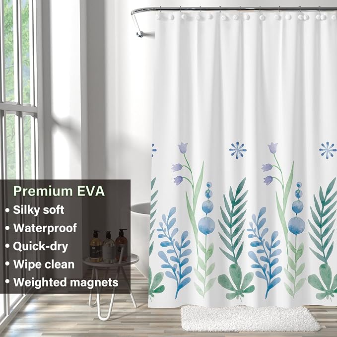 Plastic Shower Liner - Premium EVA 5G Shower Curtain Liner with Rustproof Grommets and 3 Weighted Magnets, Waterproof Shower Curtain for Bathroom(Fresh Green, 72”*72”)