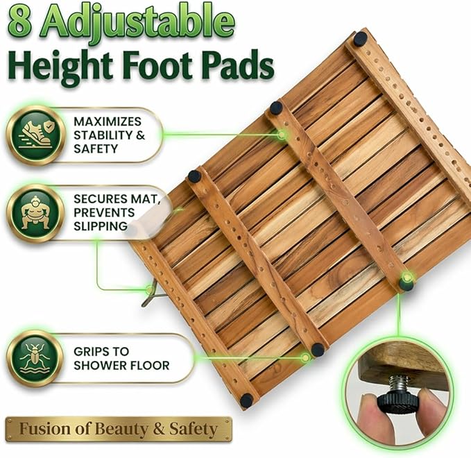 EcoDecors, Teak Shower Mat, Wood, Teak Shower Mat for Inside Shower, 31 inch x 18 inch, in Natural Color