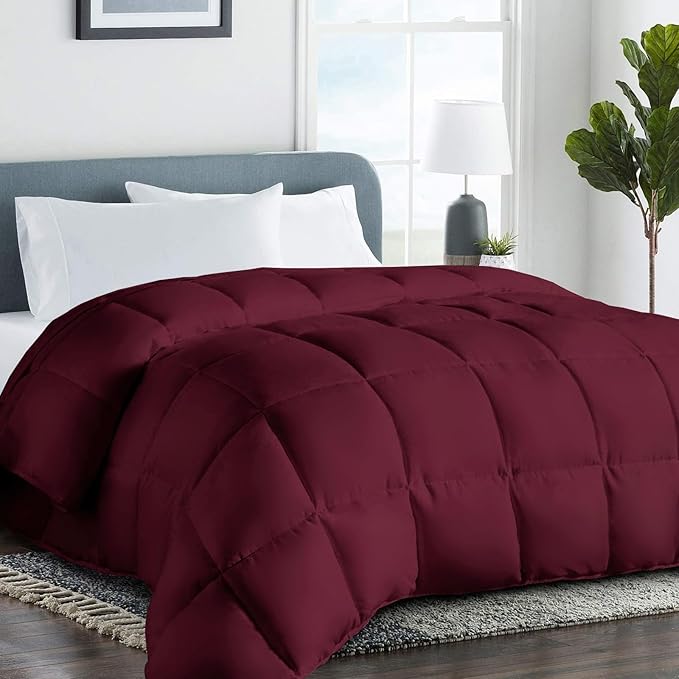COHOME California King Size Comforter, All-Season Quilted Down Alternative Duvet Insert, Luxury Hotel GentleSoft Comforter with Anti-Clump Tech & 8 Tabs - Reversible - Burgundy 90x102 inches