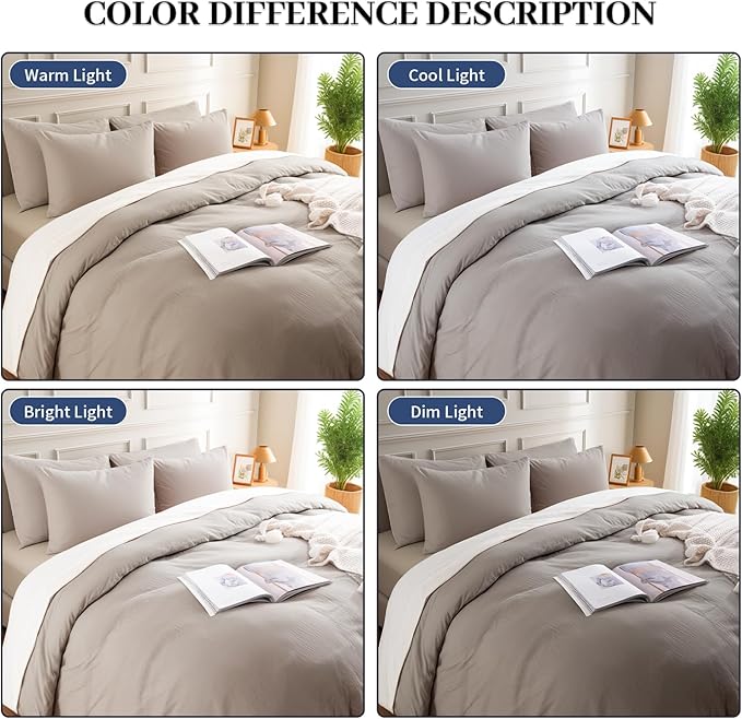 NEXHOME PRO Duvet Cover Full 100% Washed Cotton Linen Feel Textured Organic Natural 3 Pieces Bedding Set with Zipper Closure and Corner Ties, Breathable(Taupe Grey)