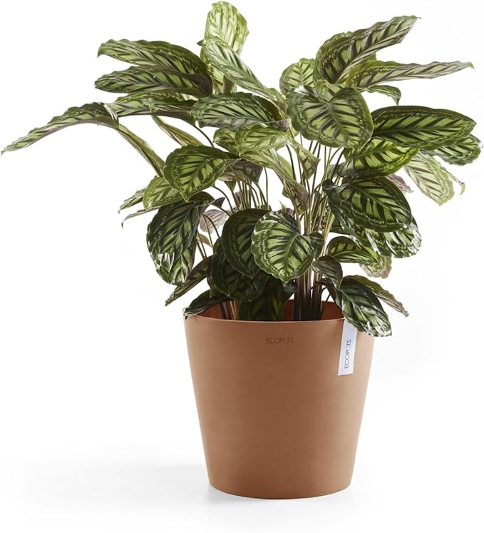 Ecopots Amsterdam Durable Modern Round Indoor/Outdoor Recycled-Based Composite Flower Pot Planter, Terracotta Color, 16"