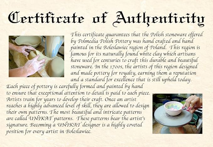 Polmedia Polish Pottery Bubble Mug 12 oz - Summer Wreath Pattern Handmade in Boleslawiec Poland by Ceramika Artystyczna + Certificate of Authenticity