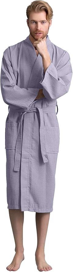 Soft Touch Linen Men's Cotton Waffle Bathrobe, Luxurious & Lightweight, Comfortable & Absorbent, Softness, Fast Dry,