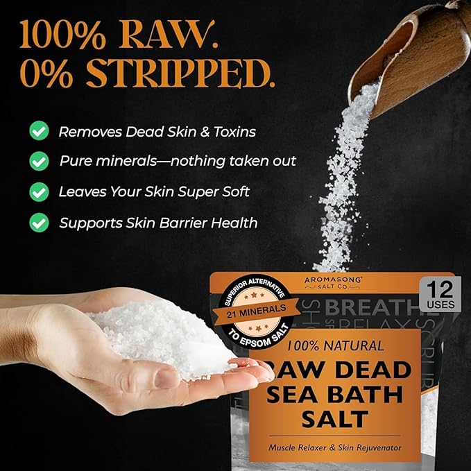 Aromasong RAW Natural Dead Sea Salt (5 LB.) with RAW Dead Sea Salt Infused with Natural Lavender Essential Oil (2.43 lb.) - Bath Soak for Women & Men with Tired Muscles & Skin Issues.