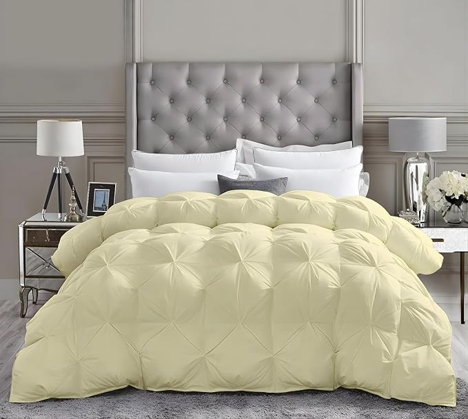 Super King Plus Down Alternative Comforter 120x120 Inch Ivory – 500 GSM Ultra Soft Breathable, Luxury Pintuck Pinch Pleat, All Season Duvet Insert with Corner Tabs, Machine Washable