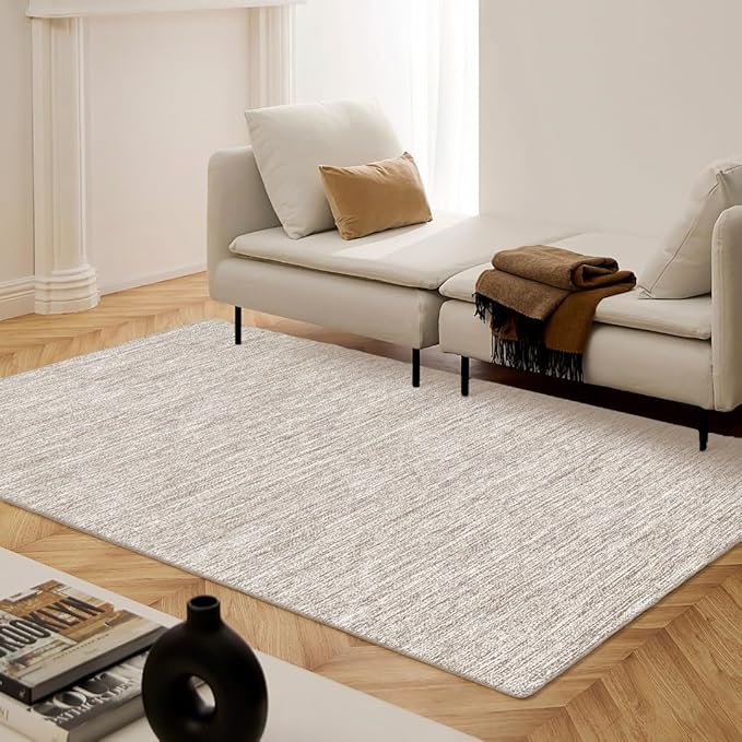 Hand Woven Area Rug 3x5 Feet - Rustic Farmhouse Boho Accent Rug for Living Room Bedroom Kitchen Entryway Floor Mats - Ideal for High Traffic Areas 100% Cotton Rag Rug Natural