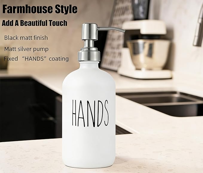 White Soap Dispenser Set, Glass Soap Dispenser with Stainless Steel Pump & Tray, Farmhouse Hand Soap Dispenser & Dish Soap Dispenser for Bathroom Kitchen Sink(White h)