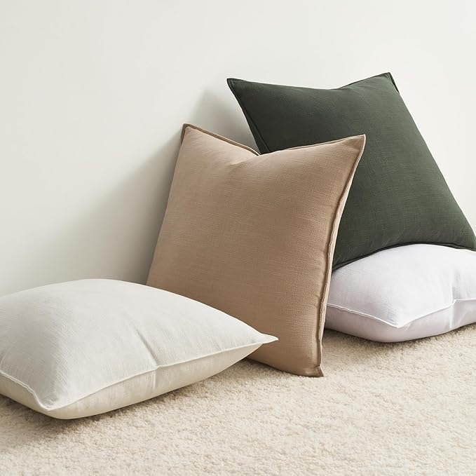 Pack of 4,Decorative Linen Soild Throw Pillow Covers Soft Accent Cushion Case Boho Farmhouse Neutral Pillowcase for Couch Sofa Bedroom Living Room Home Decor 18 x 18 Inch Green