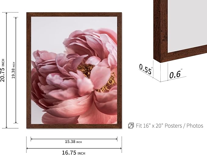 Monem Art Blush Pink Peony Print - Minimalist Floral Photography Poster - Wall Decor for Living Room, Bedroom or Office - 16x20 Brown Framed Wall Art by Mareike Bohmer
