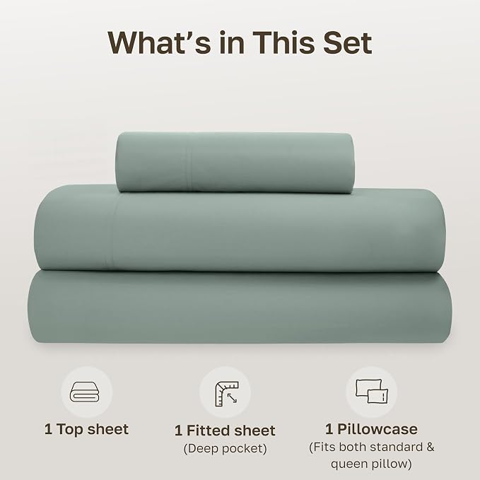 California Design Den Twin Bed Sheets Set - Soft 100% Organic Cotton Percale Sheets, Crisp and Cool, Deep Pockets with Anti-Skid Elastic, Breathable and Durable Bedding Set - Sage Green