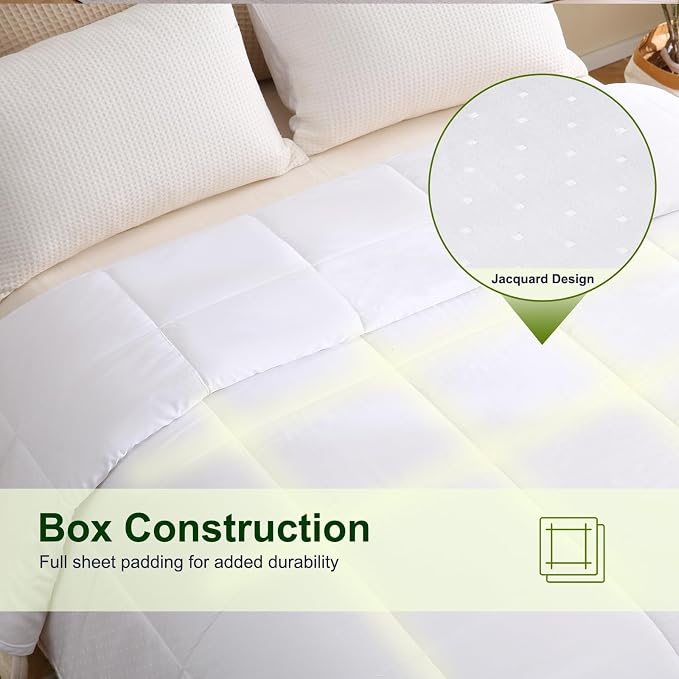 YOUR MOON Luxurious Lightweight Wool Comforter Twin Size, Lightweight Summer Natural Comforter/Duvet Insert, 100% Australian Wool Filled, Jacquard Rayon Derived from Bamboo Shell(White)