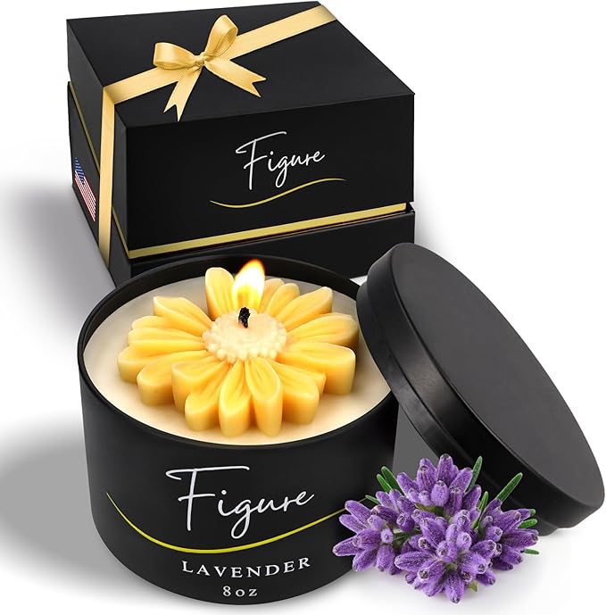 Yellow Daisy Scented Candle – Lavender Aromatherapy | Hand-Poured in USA | All Natural for Women & Men | Organic Soy & Beeswax Blend | 100% Beeswax Wick | Gift-Ready Candle for Relaxation