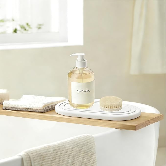 2PCS Quick Dry Water Absorbing Stone Tray, Natural Diatomite Sink Tray for Kitchen Counter, Bathroom Vanity Organizer, Faucet Mat, Soap Dish & Bar Coaster