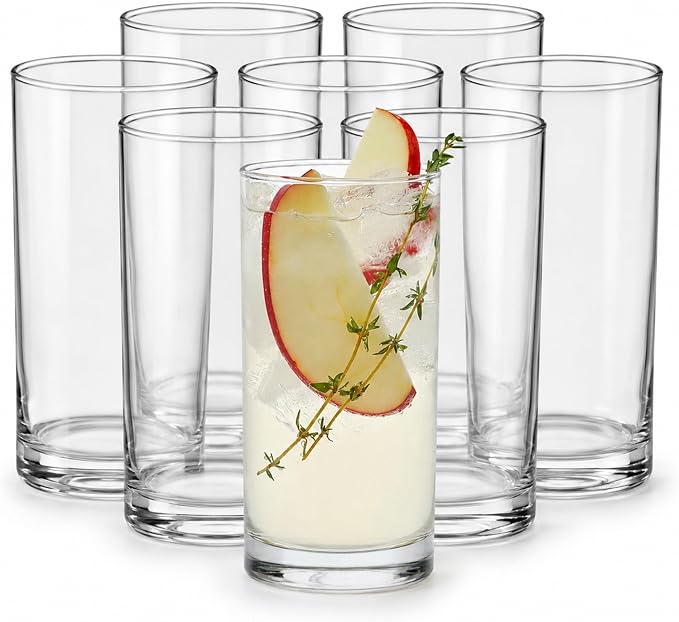 Libbey Heavy Base Drinking Glasses Set of 8, 15.5 Oz Elegant, Weighted Clear Water Glasses, Dishwasher Safe Glass Cups Set for Parties, Birthdays