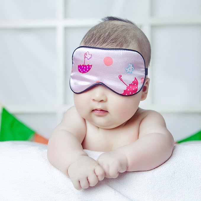 100% Natural Silk Sleep Eye Mask Kids, Cute Night Sleeping Mask with Adjustable Elastic Strap for Newborn (Baby Cute Pink)