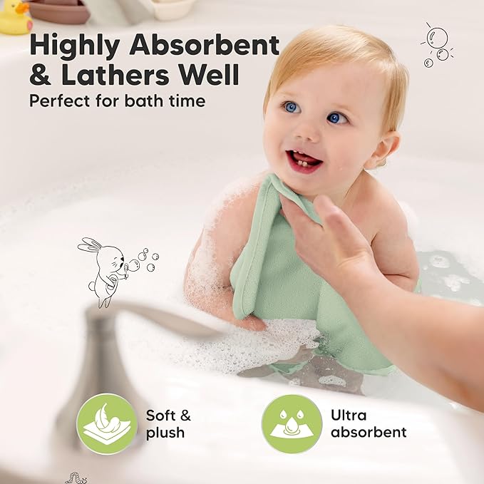 KeaBabies 2-Pack Muslin Hooded Baby Towels for Girls, Boys, and Baby Washcloths for Newborn, Toddlers - 100% Cotton Infant Bath Towel with Hood, Soft & Absorbent Washcloths for Toddlers