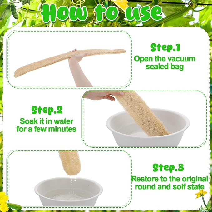 3 PCS 27.6-31.5 inch Large Natural Loofah Sponge Organic Exfoliating Scrubber for Shower Bath Body Dish Cleaning for Men Women