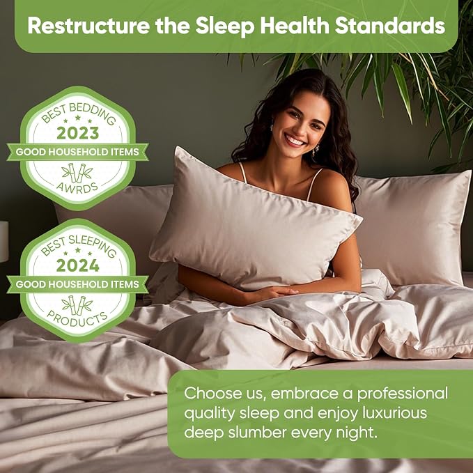 TWK Real 100% Viscose Derived from Bamboo Sheets Set Full Size for RV Camper, Cooling & Silky Soft for Hot Sleeper, Luxury with Breathable Fabric, 18" Deep Pocket with Corner Straps (Sand, Full)