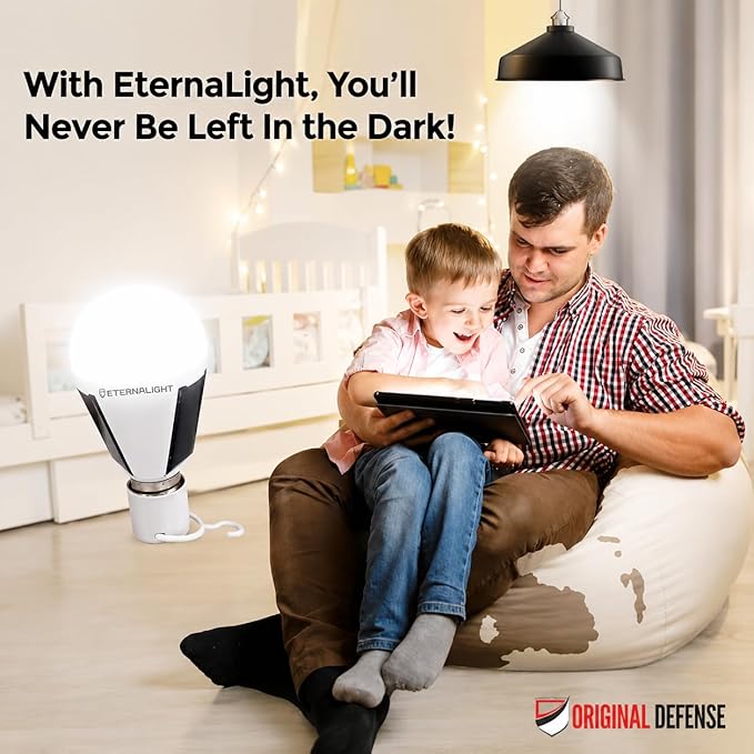 Original Defense EternaLight Rechargeable LED Bulbs (4 Count) - Emergency Light Bulbs with Battery Backup for Power Outages, Home, Camping, and Outdoor Activities - Solar Powered