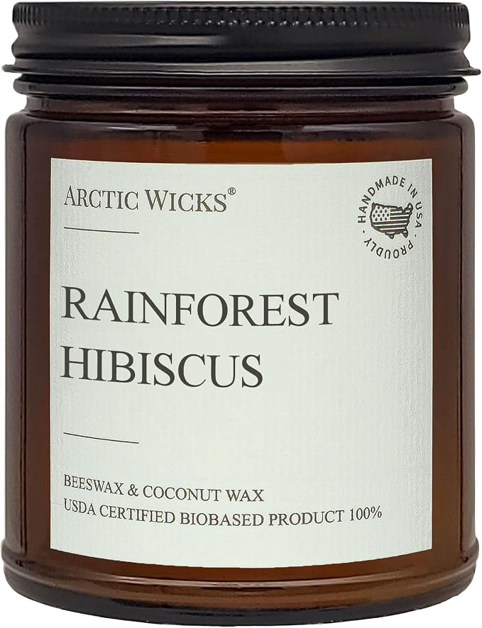 Arctic Wicks Scented Coconut Beeswax Candles | Coconut Beeswax Non Toxic Candle 9oz Amber | Farmhouse Candles Non-Toxic Clean Burn 100% USDA Certified Biobased (Rainforest Hibiscus)