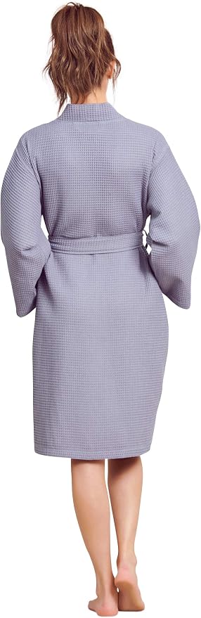 Soft Touch Linen Women's Kimono Waffle Robe-Luxurious & Absorbent & Quick Dry-Cotton & Polyester Blend