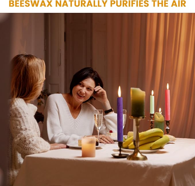 100% Pure Beeswax Taper Candles - All-Natural Handmade Decorative & Dipped Smokeless Unscented Candles for Christmas, Advent, and Hanukkah, Advent Set, 8.5 Inches, 5 Candle Set, by BeeTheLight