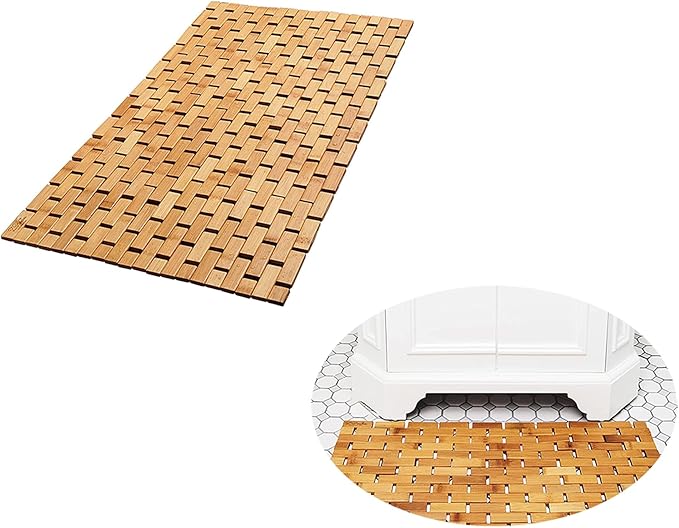 Bamboo Bath Mat, Natural Bamboo Wood, Rectangular, Non Slip, Brown, 23.6" x 15.7" for Spa Tub and Kitchen