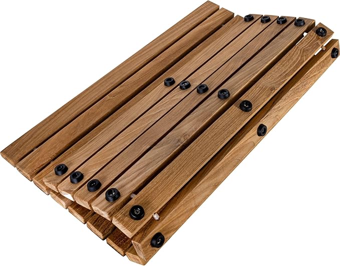 Nordic Teak 100% Solid Teak Wood String Mat - Indoor and Outdoor Use - Non-Slip Wooden Platform for Sauna, Pool, Hot Tub Flooring Decor and Protector (Natural Finish, 19.6" x 19.6")