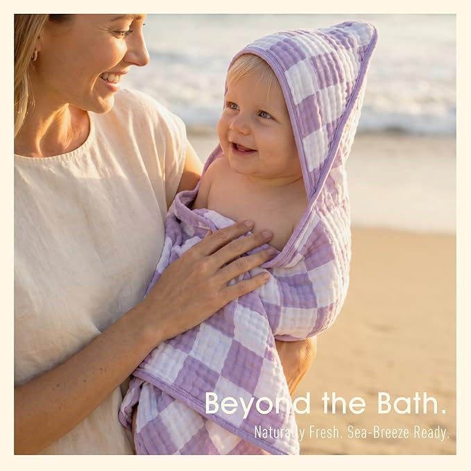 Ultra-Soft Muslin Baby Towel - 32 x 32 Inches, Ideal for Bath & Beach, Suitable for Both Boys & Girls from Newborns to Toddlers(Purple Plaid)