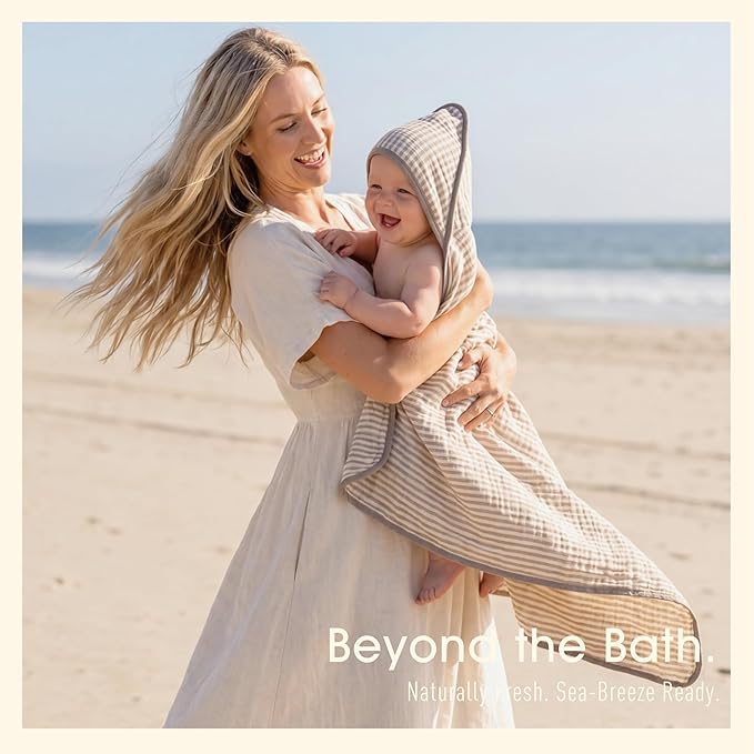 Ultra-Soft Muslin Baby Towel - 32 x 32 Inches, Ideal for Bath & Beach, Suitable for Both Boys & Girls from Newborns to Toddlers(Warm Brown Striped)