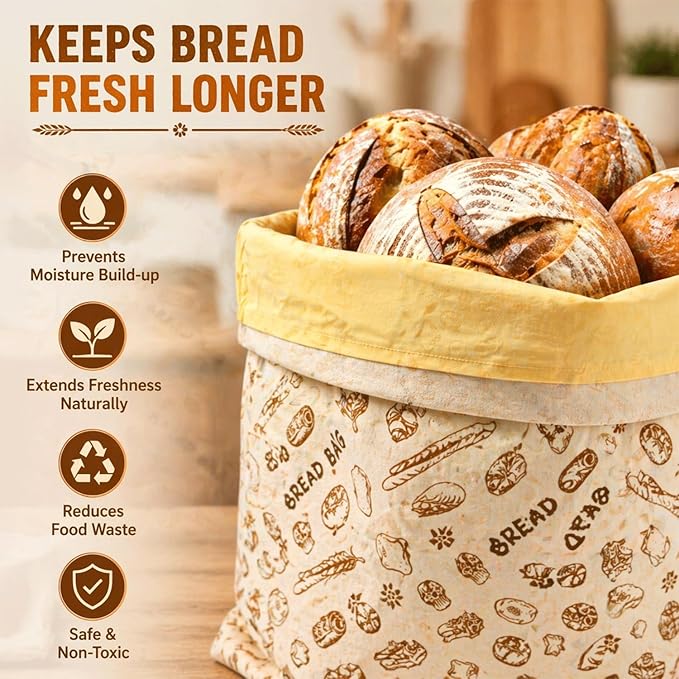 Reusable Beeswax Bread Bags for Sourdough, XL Eco-Friendly Fresh Food Storage (13x17in, 2 Pack). Natural Beeswax Food Wrap Bag, Bread Keeper for Homemade Bread, Eco Friendly Kitchen Storage