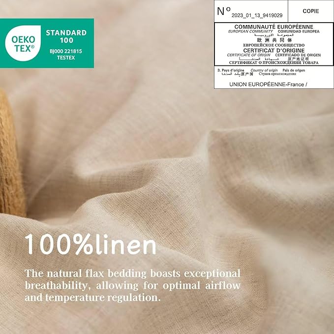 EVERLY Linen Sheets Set California King Size,100% French Stonewash Linen Sheets Set,4Pieces (1Flat Sheet,1Fitted Sheet,2Pillowcase) Suitable for Hot Sleepers,Deep Pocket Natural Bedding Set
