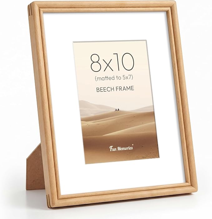 8x10 Picture Frame with Mat for 5x7, USA-Sourced Natural Beech Wood Handcrafted Rounded Corner with HD Tempered Glass, 8 x 10 Photo Frames Gallery Wall & Tabletop, Vertical or Horizontal Display