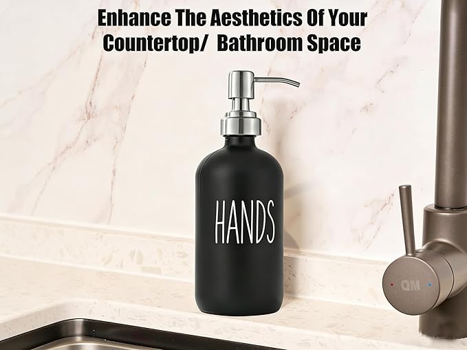 Black Glass Soap Dispenser with Stainless Steel Pump, Farmhouse Style Hand & Dish Soap Dispenser for Bathroom and Kitchen Sink, Soap Dispenser for Kitchen Sink(Black h)
