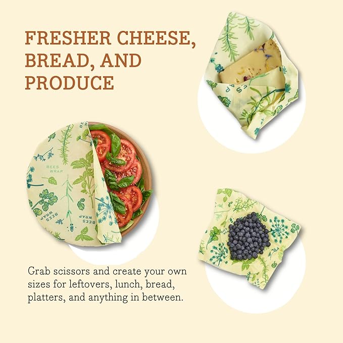 Bee's Wrap Vegan Beeswax Wraps for Food - Cut to Size 14x52" Beeswax Wrap Roll - Plastic Free Made in USA Reusable Natural Food Wrap - Herb Garden