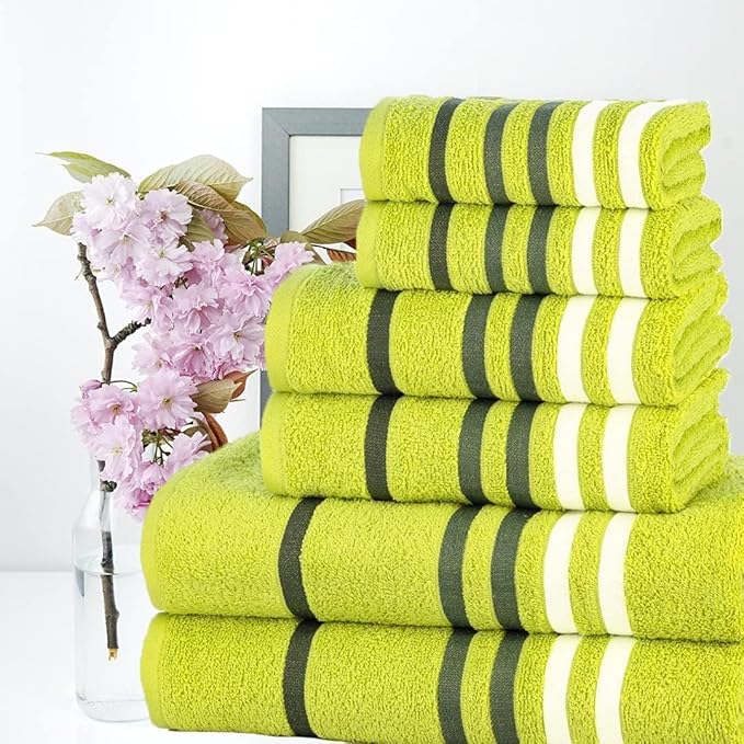 CASA COPENHAGEN Exotic 6 Pieces Towel Set- Lime Green, 525 GSM 2 Bath Towel 2 Hand Towel 2 Washcloth, Designed in Denmark Made of Soft Egyptian Cotton for Bathroom, Kitchen & Shower