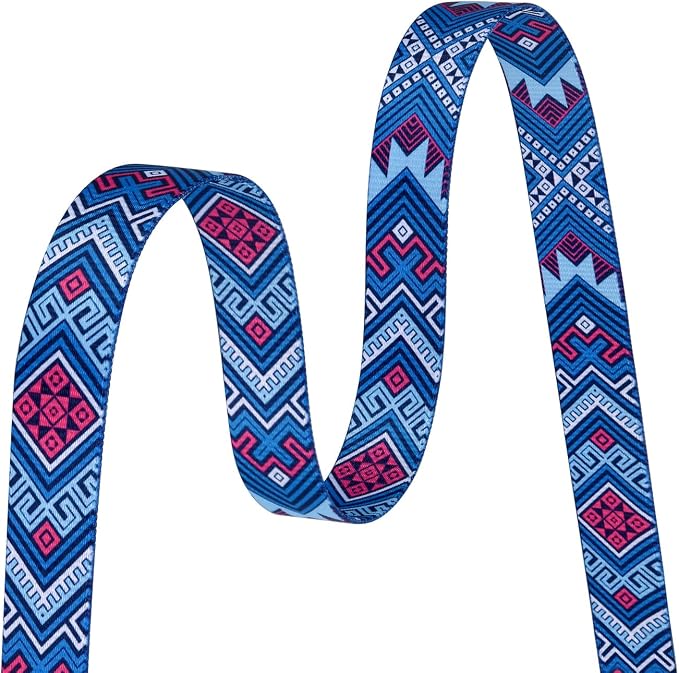 MarukoPet Dog Collar and Leash Set, Adjustable for Small Medium Large Dogs Puppy, Cute Design with Bohemia Floral Tribal Geometric Patterns Boys Girls Dog Collar(Blue Ethnic Style Set,L)