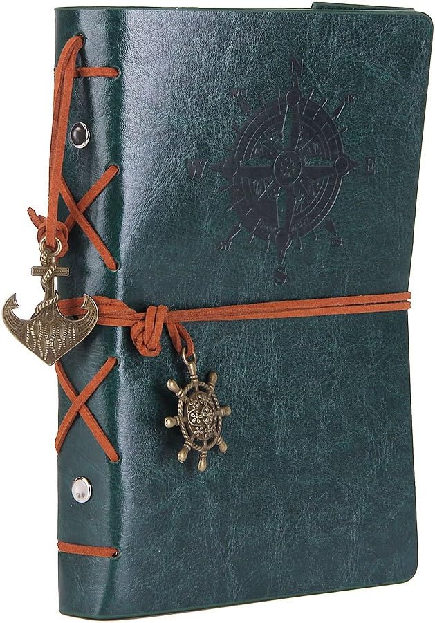 EvZ 7-Inch Refillable A6 Binder Notebook - Premium Vegan Leather Personal Planner, Eco-Friendly Journal with 6-Ring Loose-Leaf System for Writing, Business, and Creative Sketches, Retro Green