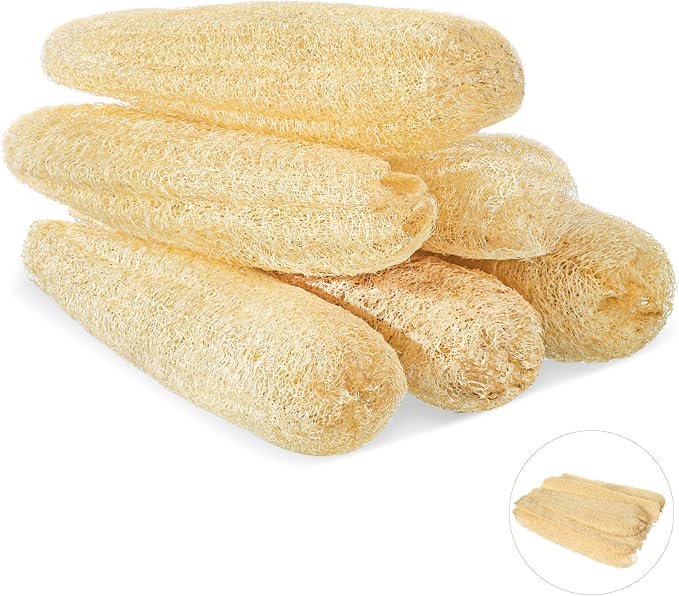 6 Pack Natural Loofah Sponge 13.8-15.7 Inch for Kitchen Bath & Body Scrub Organic Exfoliating Sponge for Dishes Skin Men Women